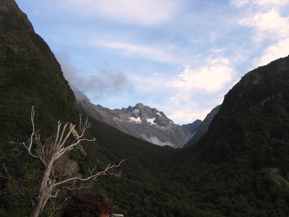 Black Rock Beyond Tree Covered Peaks